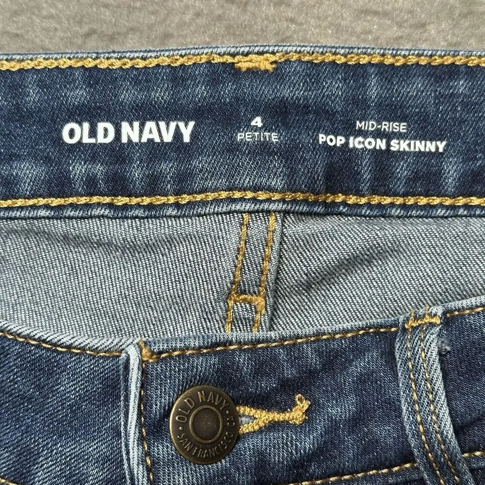 Old Navy Womens 4 Petite Pop Icon Skinny Jeans Blue Mid Rise Distressed Denim